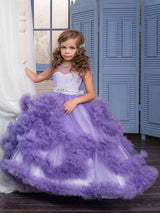 Jewel Neck Short Sleeves Rhinestones Kids Pageant flower girl dresses-showprettydress