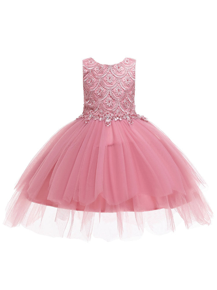 Jewel Neck Sleeveless Bows Formal Kids Pageant flower girl dresses-showprettydress