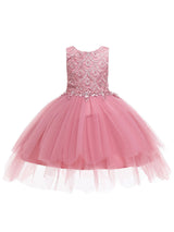 Jewel Neck Sleeveless Bows Formal Kids Pageant flower girl dresses-showprettydress