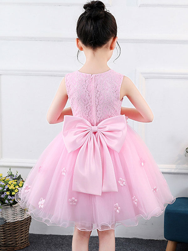 Jewel Neck Sleeveless Bows Kids Party Dresses-showprettydress