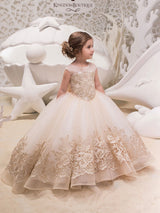Jewel Neck Sleeveless Bows Kids Social flower girl dress-showprettydress