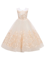 Jewel Neck Sleeveless Bows Kids Social flower girl dress-showprettydress