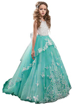 Jewel Neck Sleeveless Butterfly Formal Kids Princess Dresses-showprettydress