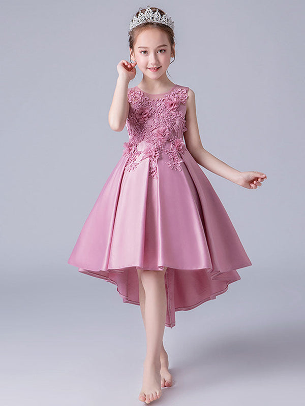 Jewel Neck Sleeveless Embroidered Formal Kids Pageant flower girl dresses-showprettydress