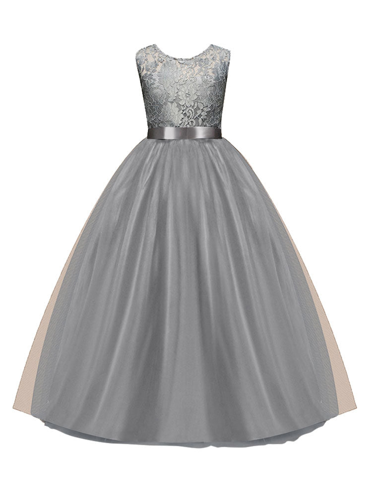 Jewel Neck Sleeveless Floor Length Bows Formal flower girl dress-showprettydress