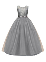 Jewel Neck Sleeveless Floor Length Bows Formal flower girl dress-showprettydress