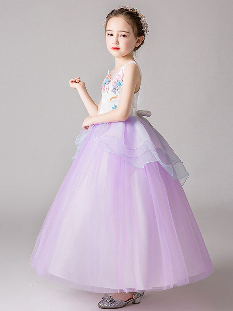 Jewel Neck Sleeveless Flowers Kids Party Dresses-showprettydress