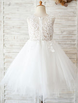Jewel Neck Sleeveless Lace Bodice Kids Party Dresses-showprettydress