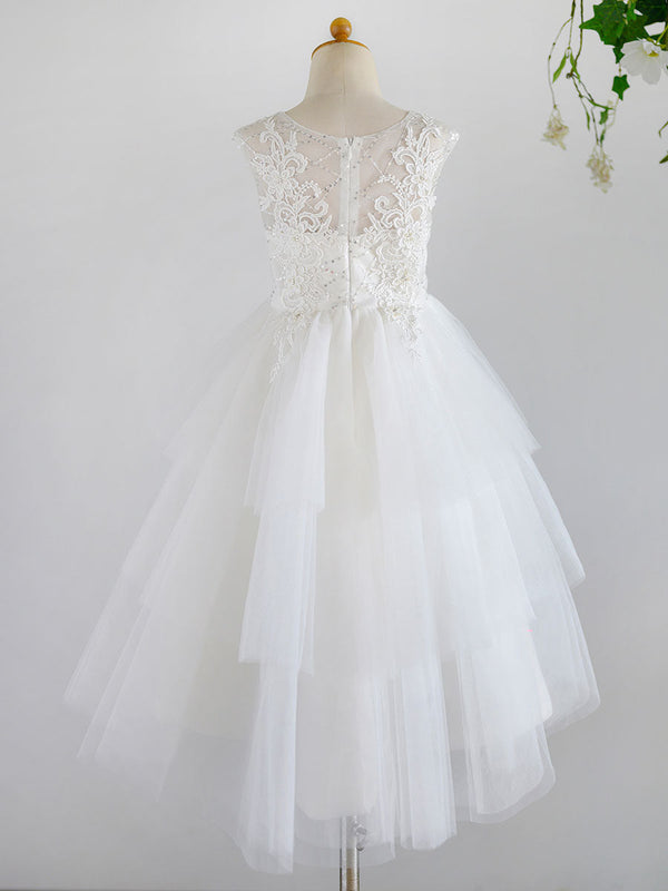 Jewel Neck Sleeveless Pearls Kids Party Dresses-showprettydress