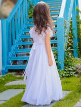 Jewel Neck Sleeveless Pleated Formal Kids Flower Girl Pageant Dress-showprettydress