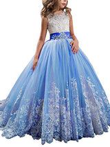 Jewel Neck Sleeveless Studded Formal flower girl dress-showprettydress