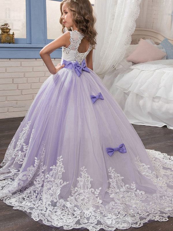 Jewel Neck Sleeveless Studded Formal flower girl dress-showprettydress
