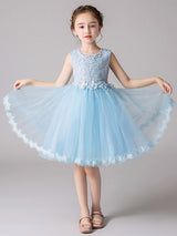 Jewel Neck Tulle Knee-length Princess Flowers Formal Kids Pageant flower girl dresses-showprettydress