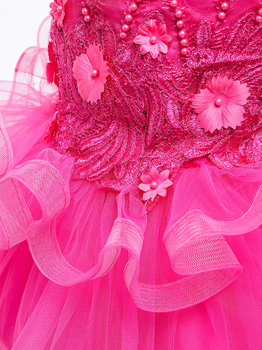 Jewel Neck Short Sleeves Pleated Kids Party Dresses Cinderella Princess Dress