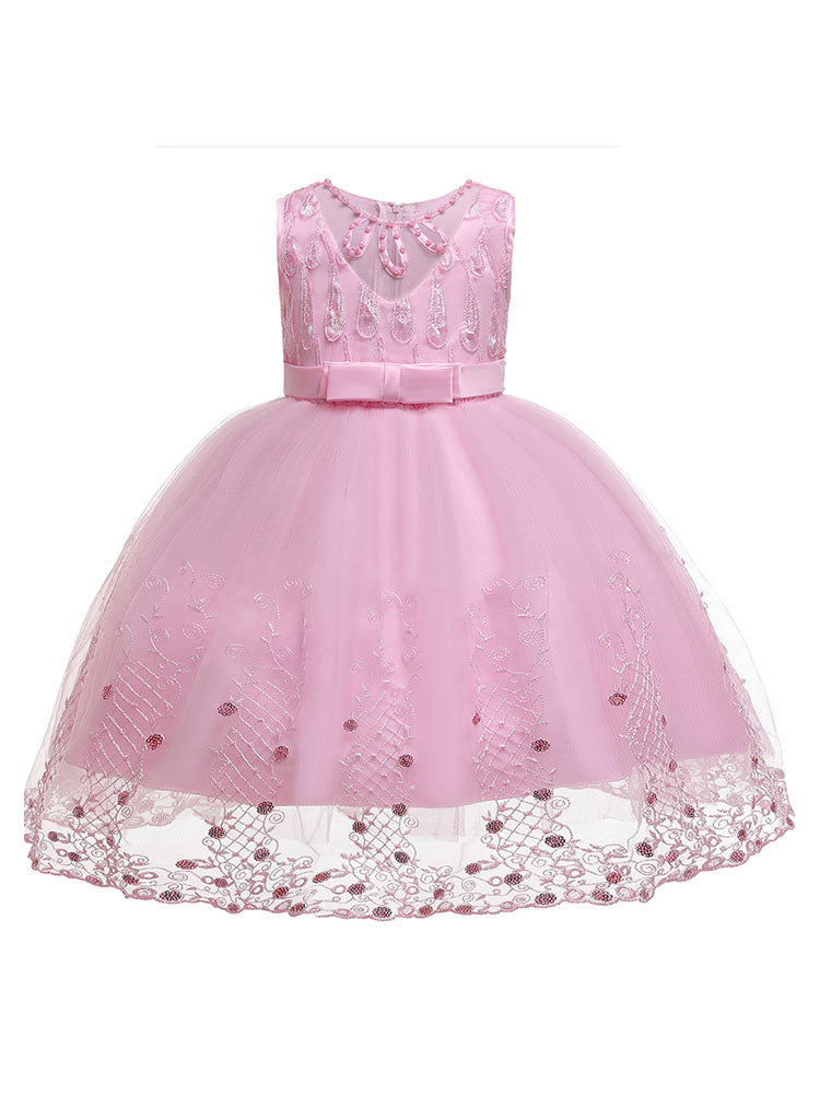 Jewel Neck Tulle Sleeveless Short Princess Kids Pageant flower girl dresses-showprettydress