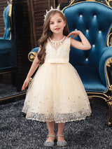 Jewel Neck Tulle Sleeveless Short Princess Kids Pageant flower girl dresses-showprettydress