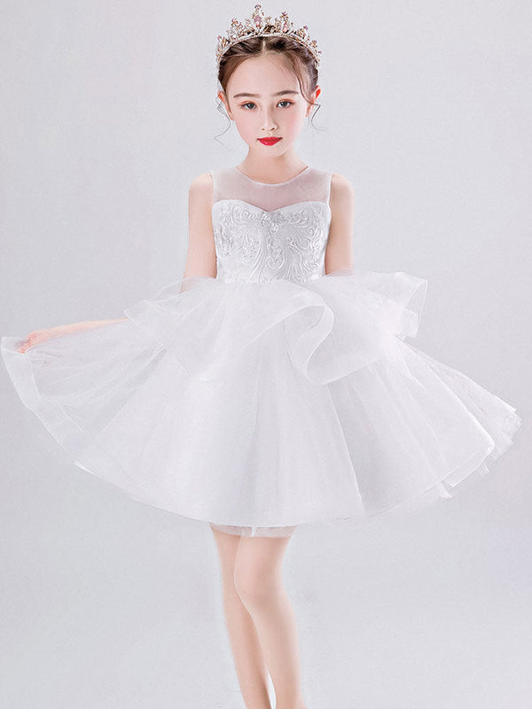 Jewel Neck Tulle Sleeveless Short Princess Kids Social Party Dresses-showprettydress