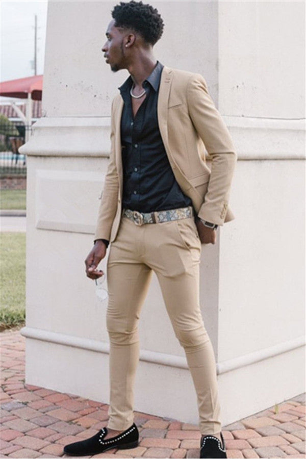 Khaki Slim Fit Two Piece Men Suit-showprettydress