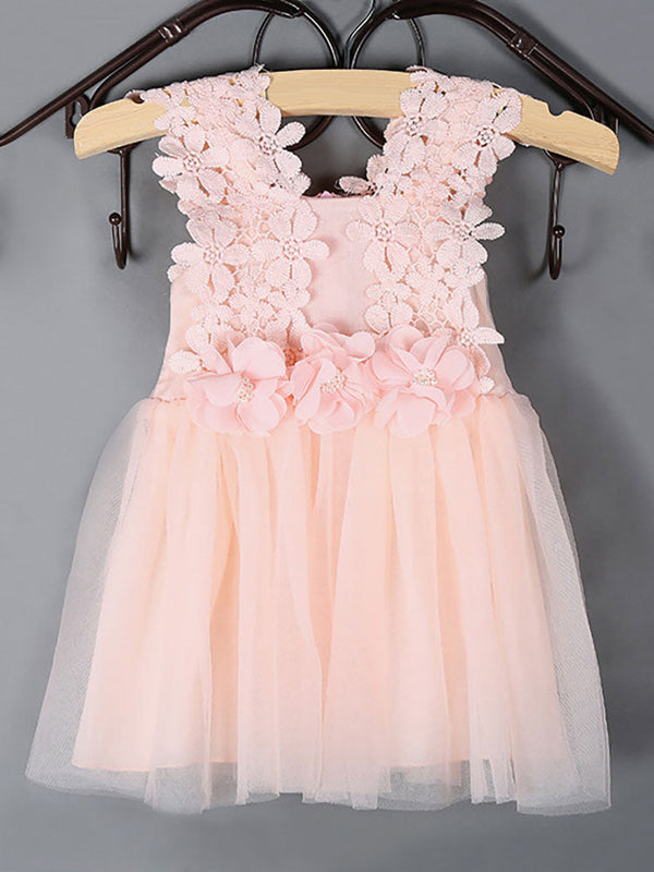 Kids Tutu Lace Applique Peach Beading Short Dinner Party Dresses-showprettydress