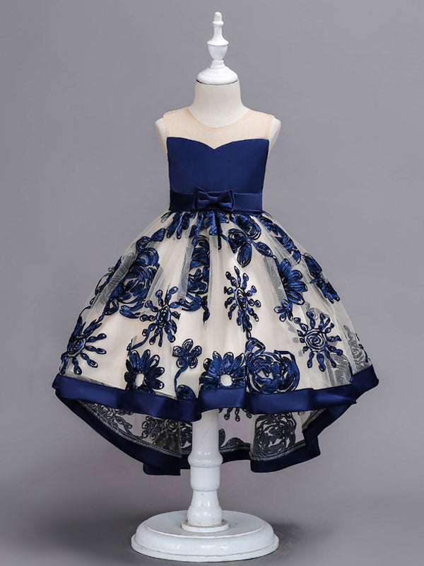 Lace High Low Kids Formal Asymmetrical Little Girls Social Party Dress-showprettydress