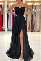 Lace Long Front Split Prom Dress Off-the-shoulder Evening Gown-showprettydress