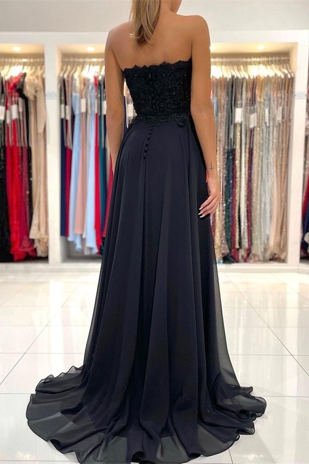 Lace Long Front Split Prom Dress Off-the-shoulder Evening Gown-showprettydress