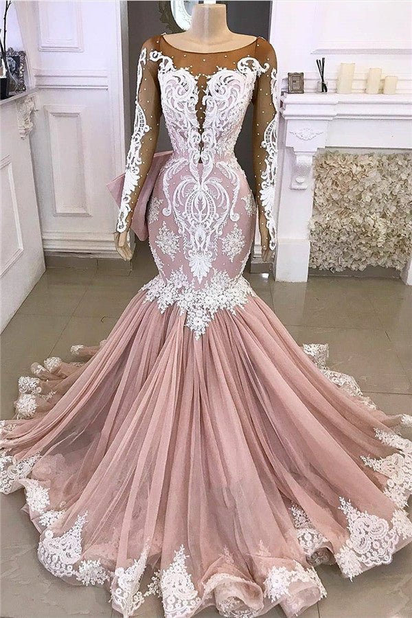 Lace Mermaid Appliques Formal Gowns Exquisite Evening Dresses-showprettydress