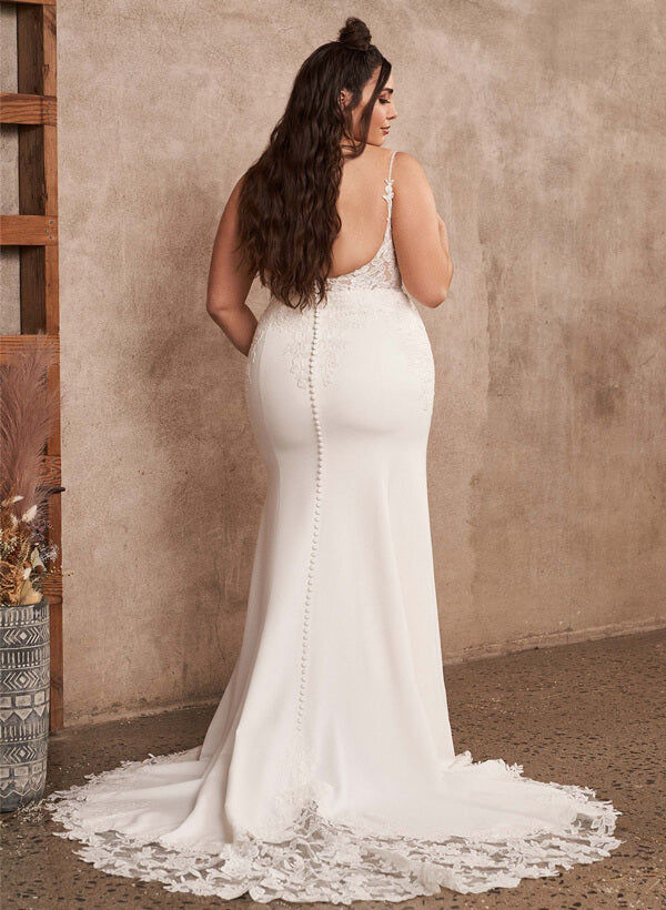 Lace Mermaid Fitted Wedding Dresses Open Back for Plus Size Women-Showprettydress