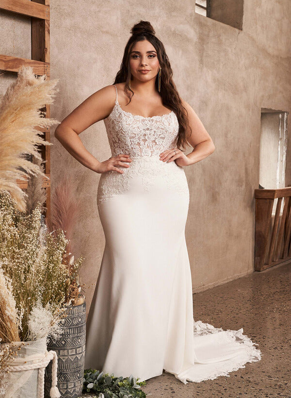 Lace Mermaid Fitted Wedding Dresses Open Back for Plus Size Women-Showprettydress