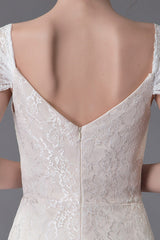 Lace Wedding Dress Vanilla Cream Sweetheart Short Sleeve Bridal Dress Mermaid Bridal Gown With Train Exclusive-showprettydress