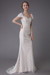 Lace Wedding Dress Vanilla Cream Sweetheart Short Sleeve Bridal Dress Mermaid Bridal Gown With Train Exclusive-showprettydress
