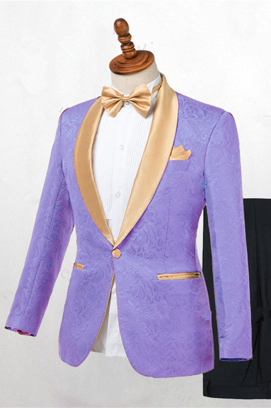 Lavender One Button Jacquard Fashion Slim Fit Wedding Tuxedo for Men-showprettydress