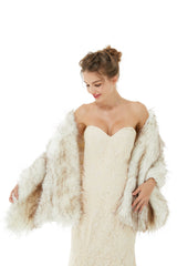 Light Brown Wedding Wrap Faux Fur Sleeveless Open Front Bridal Shawl-showprettydress