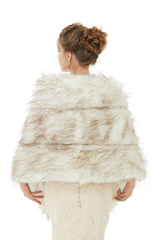 Light Brown Wedding Wrap Faux Fur Sleeveless Open Front Bridal Shawl-showprettydress