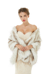Light Brown Wedding Wrap Faux Fur Sleeveless Open Front Bridal Shawl-showprettydress
