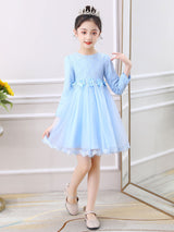 Light Pink Jewel Neck Long Sleeves Beaded Tulle Lace Kids Social Party Dresses-showprettydress