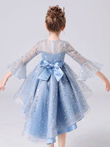 Light Sky Blue Jewel Neck Half Sleeves Sequins Formal Kids Pageant flower girl dresses-showprettydress