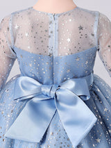 Light Sky Blue Jewel Neck Half Sleeves Sequins Formal Kids Pageant flower girl dresses-showprettydress