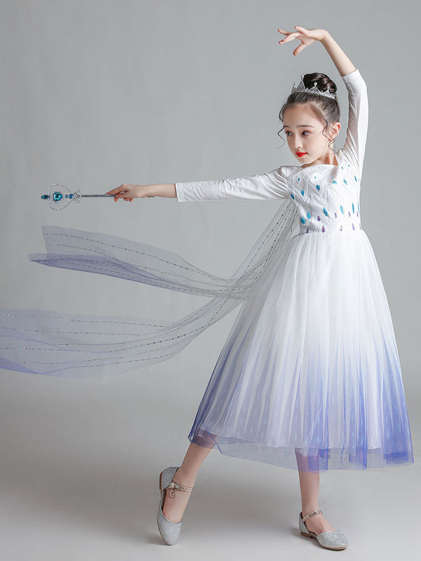 Light Sky Blue Jewel Neck Polyester Long Sleeves Formal Kids Pageant flower girl dresses-showprettydress