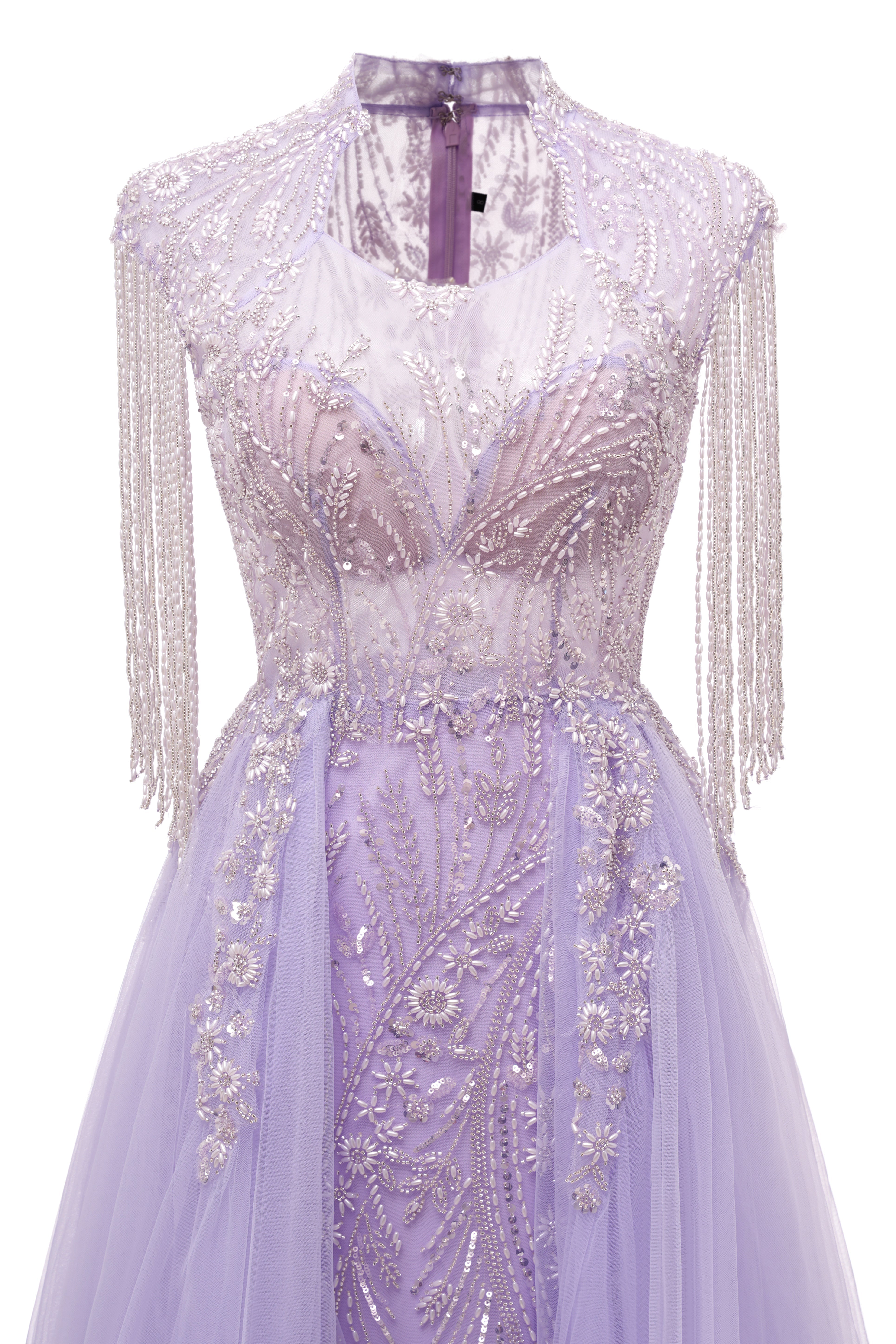 Lilac Long sleeves Overskirt A-line Evening Dresses-showprettydress
