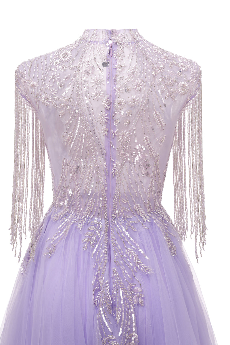 Lilac Long sleeves Overskirt A-line Evening Dresses-showprettydress