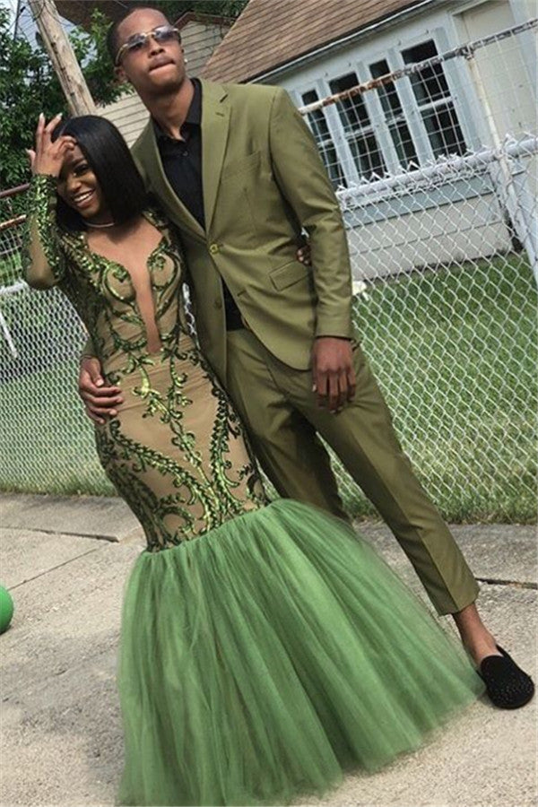 Lime Green Two Piece Slim Fit Fashion Prom Outfits-showprettydress