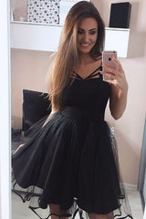 Little Black Short Homecoming Dresses Pretty Tulle Hoco Dress-showprettydress