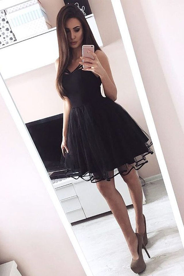 Little Black Short Homecoming Dresses Pretty Tulle Hoco Dress-showprettydress