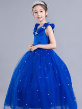 Little Girls Royal Blue flower girl dress Princess Beaded Kids Pageant Party Dress-showprettydress