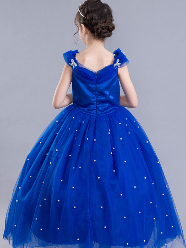 Little Girls Royal Blue flower girl dress Princess Beaded Kids Pageant Party Dress-showprettydress