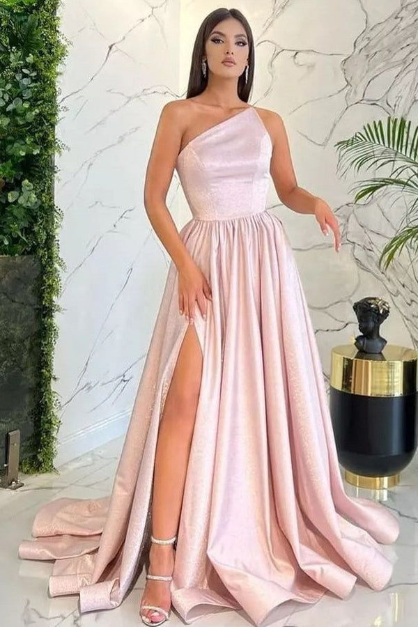 Long A-line Asymmetrical High Split Floor-length Sleeveless Prom Dress-showprettydress