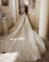 Long A-Line Off-the-Shoulder Appliques Lace Wedding Dress-showprettydress