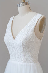 Long A-line Straps V-neck Chiffon Open Back Wedding Dress-showprettydress
