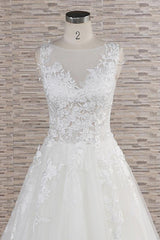 Long A-line Sweetheart Applqiues Lace Tulle Wedding Dress-showprettydress